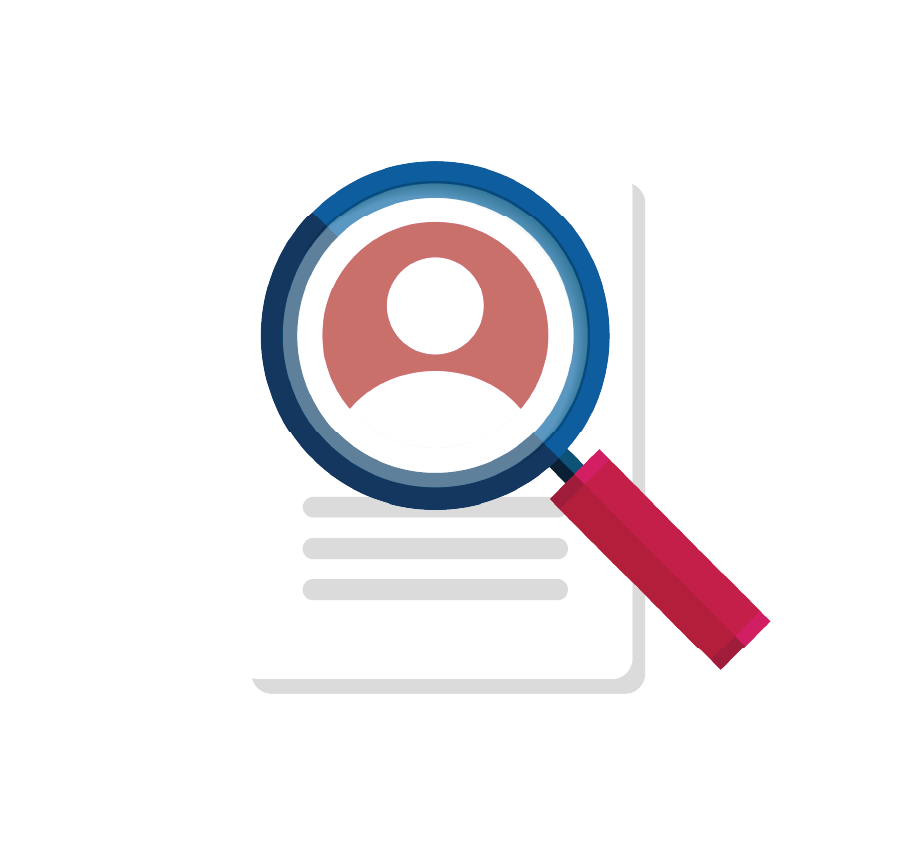 Magnifying glass hovering over a resume